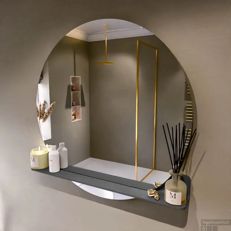 Nieuw MONDIAZ SPOT spiegel rond 100cm met Spiegelplanchet kleur Dark Grey.