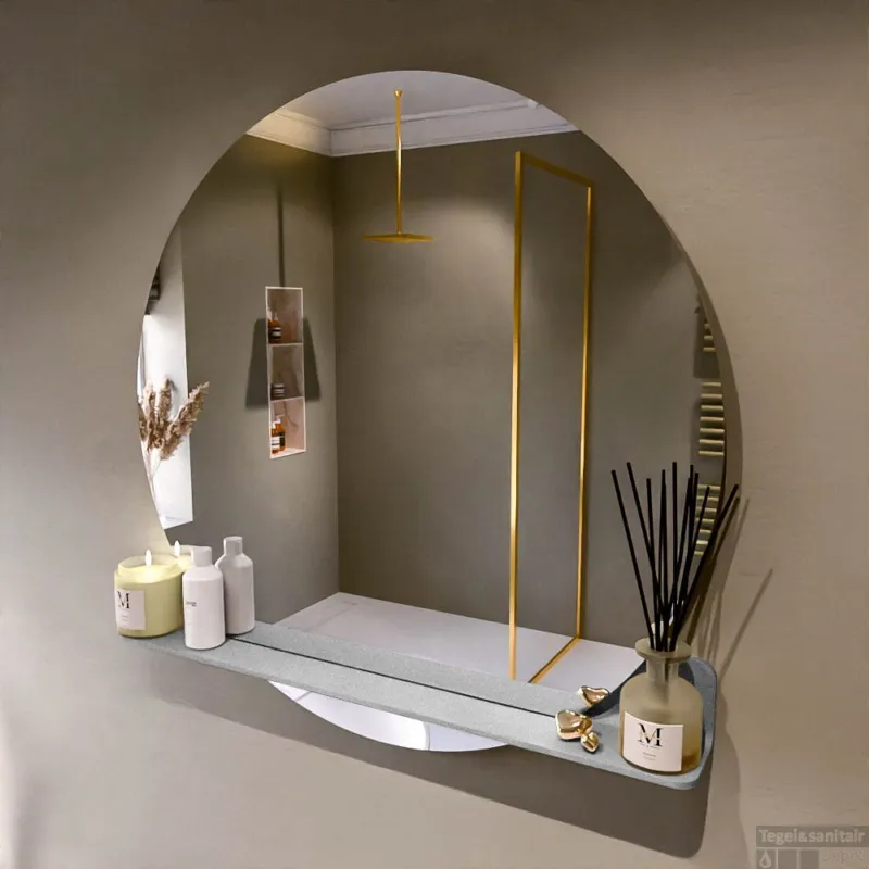 Veilige Betaling MONDIAZ SPOT spiegel rond 100cm met Spiegelplanchet kleur Plata.