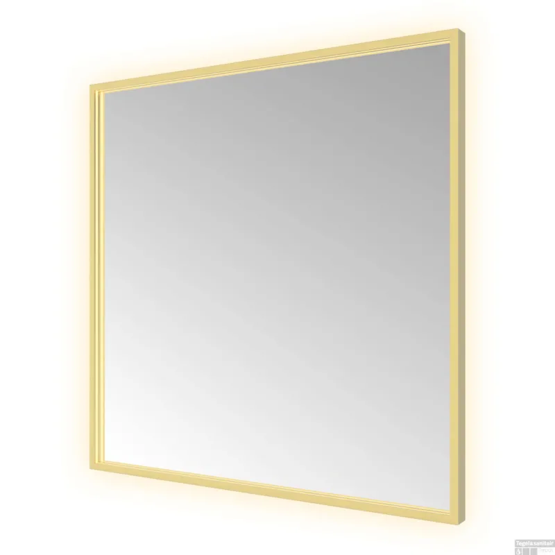 Express Levering Spiegel Hotbath &MORE 80x80 cm LED-Verlichting Spiegelverwarming Vierkant Geborsteld Messing PVD