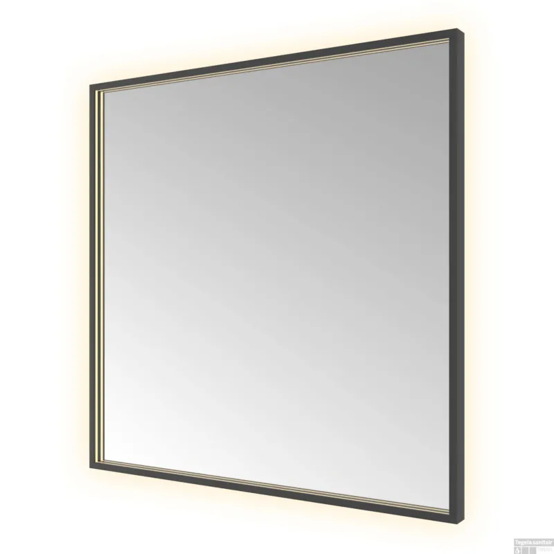Koop Online Spiegel Hotbath &MORE 80x80 cm LED-Verlichting Spiegelverwarming Vierkant Geborsteld Zwart PVD