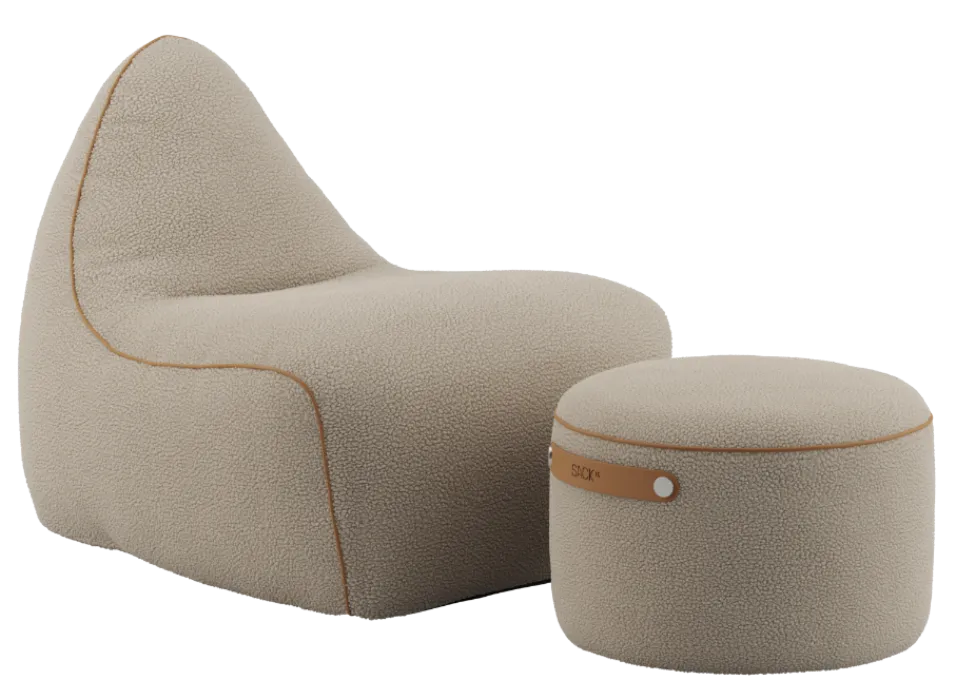 Sackit Indoor loungestoel met poef-Teddy Beige Voordeelprijs