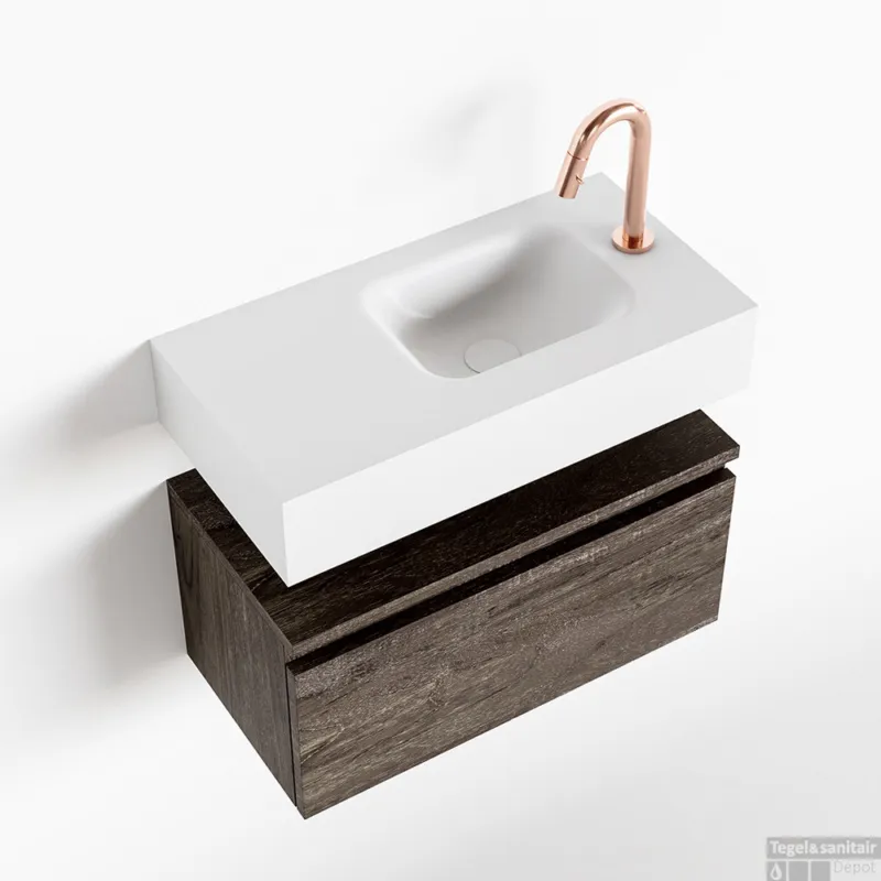 Speciale Aanbieding MONDIAZ ANDOR 60cm toiletmeubel dark brown. LEX 60cm wastafel talc rechts 1 kraangat