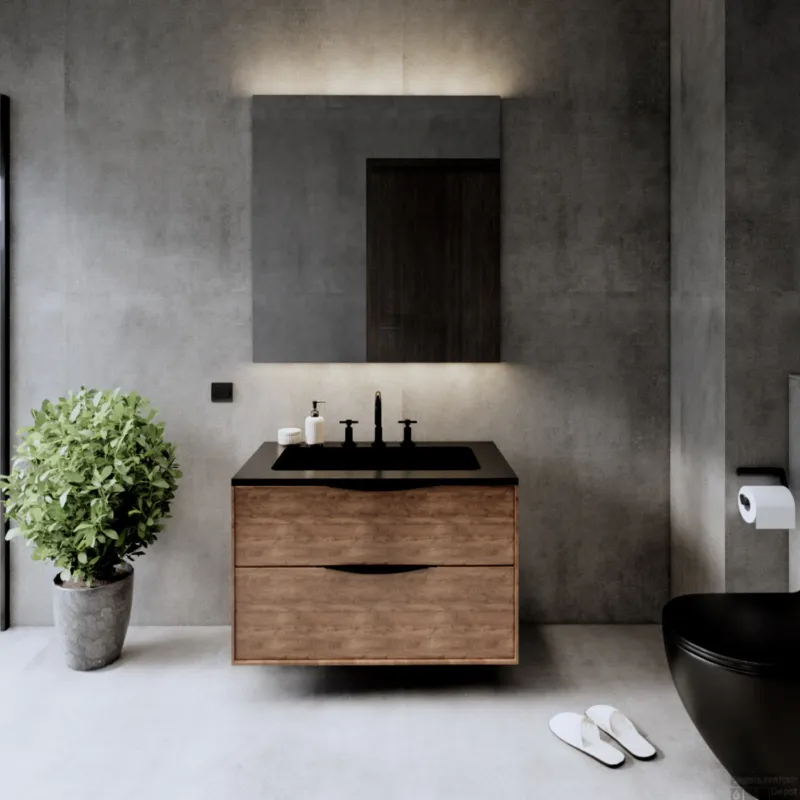 Seizoensaanbieding Onderkast Gliss Design Eleganz Hera Zwart 100cm 2 Lades Oak Cognac