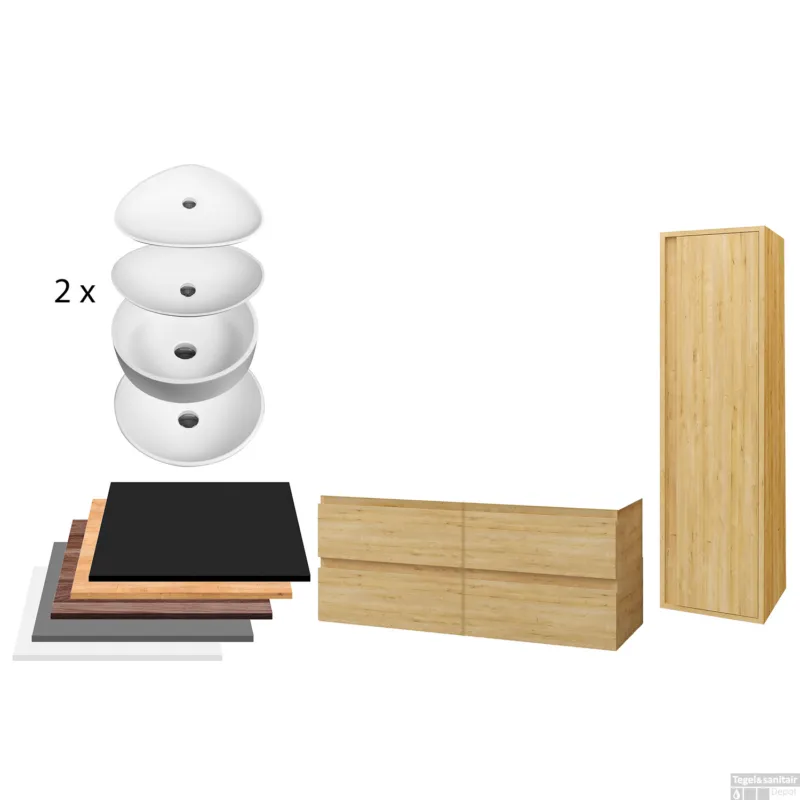 Nieuw Badkamermeubelset BWS Sally 160 cm Vier Soft-Close Lades Met Waskom Licht Eiken
