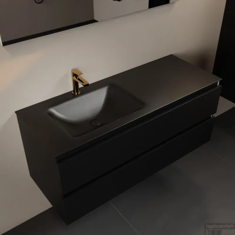 Favoriet MONDIAZ AIVY 120cm badmeubel Urban, wastafel Urban solid surface links 1 kraangat (AI-351631URBAN-SI - AI-M120URLI)