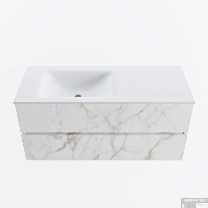 Direct Beschikbaar MONDIAZ VICA 110cm badmeubel onderkast Carrara 2 lades. Wastafel CLOUD links 1 kraangat, kleur Talc.