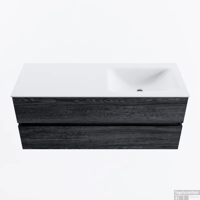 MONDIAZ VICA 120cm badmeubel onderkast Antracite 2 lades. Wastafel CLOUD rechts 1 kraangat, kleur Talc. Weekendaanbieding