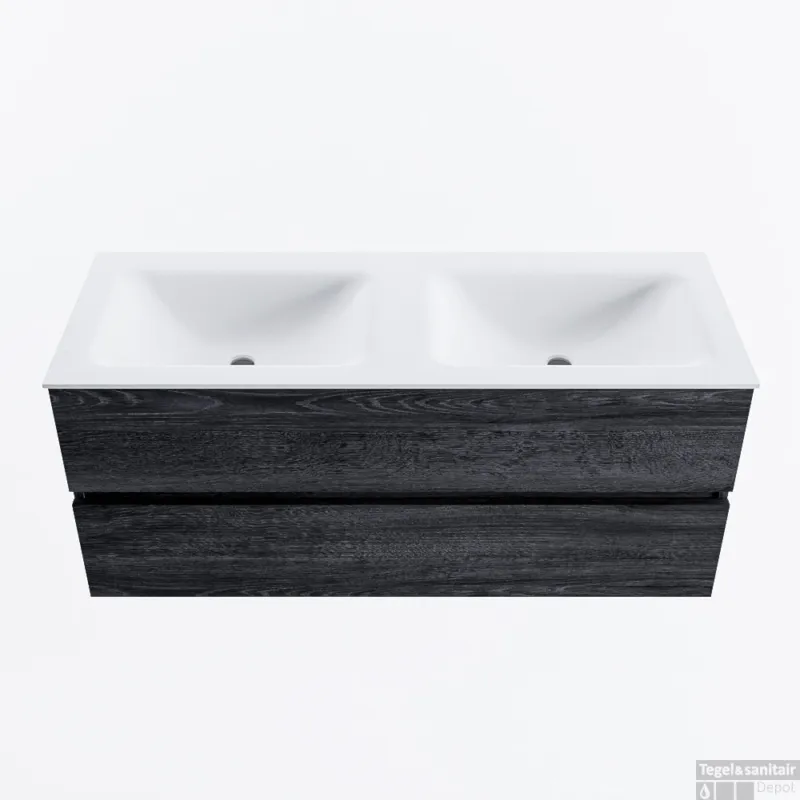 Voordeelprijs MONDIAZ VICA 120cm badmeubel onderkast Antracite 2 lades. Wastafel CLOUD dubbel 2 kraangaten, kleur Talc.