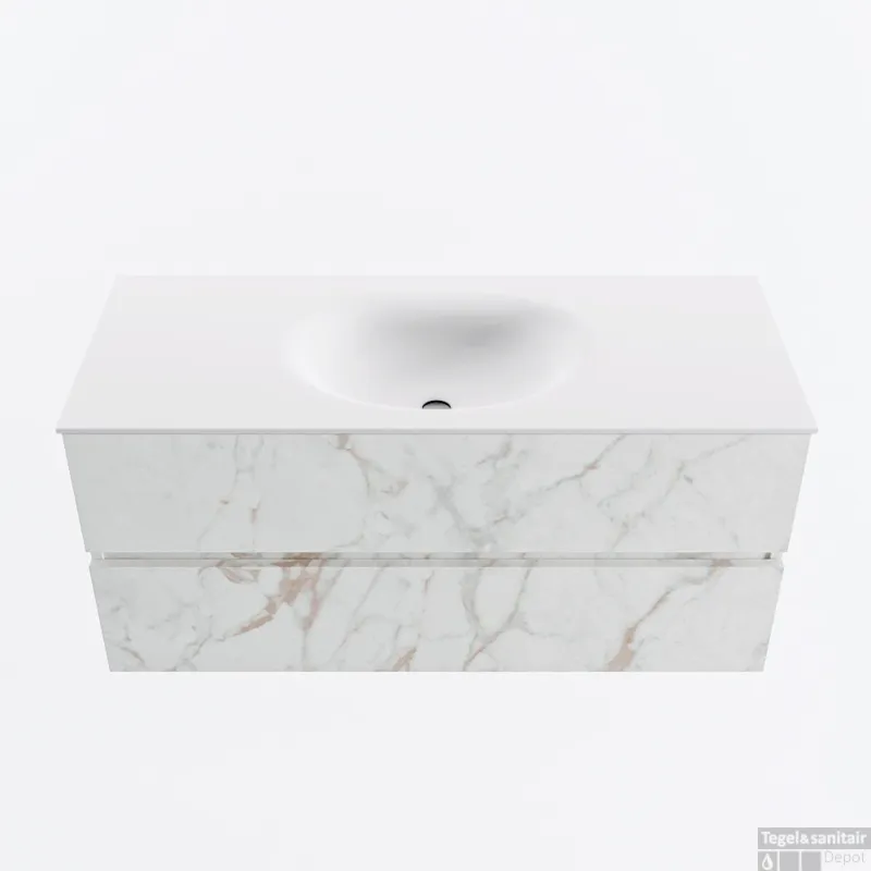 MONDIAZ VICA 110cm badmeubel onderkast Carrara 2 lades. Wastafel MOON midden 1 kraangat, kleur Talc. Betrouwbaar