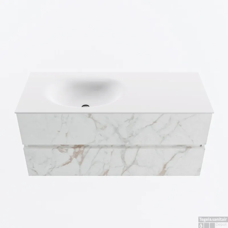 Koop Vandaag MONDIAZ VICA 110cm badmeubel onderkast Carrara 2 lades. Wastafel MOON links 1 kraangat, kleur Talc.