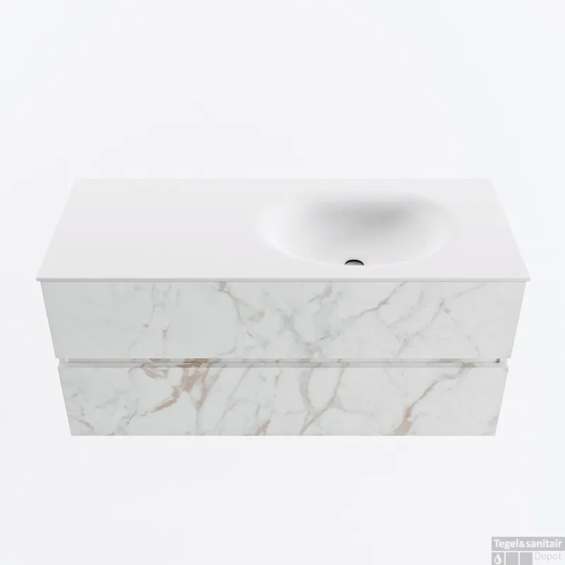 Flitsaanbieding MONDIAZ VICA 110cm badmeubel onderkast Carrara 2 lades. Wastafel MOON rechts 1 kraangat, kleur Talc.