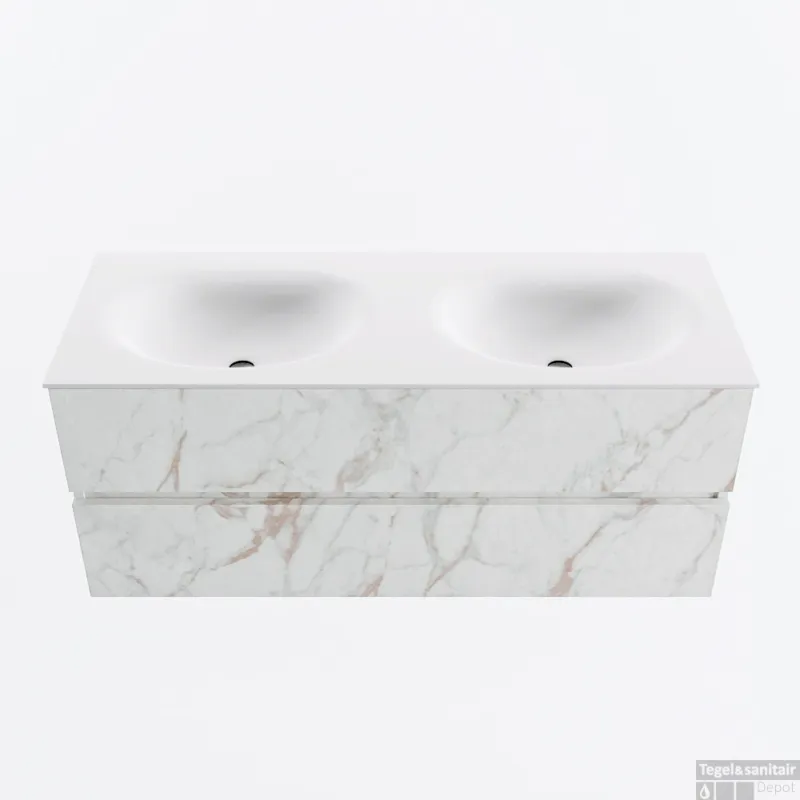 Nieuw MONDIAZ VICA 120cm badmeubel onderkast Carrara 2 lades. Wastafel MOON dubbel 2 kraangaten, kleur Talc.
