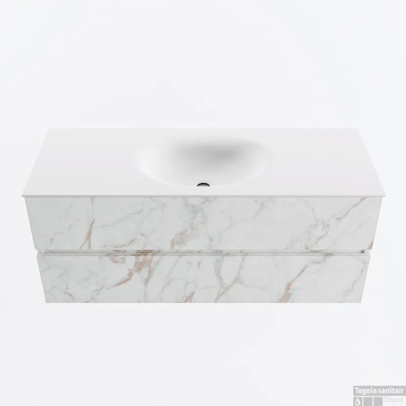 Direct Verzonden MONDIAZ VICA 120cm badmeubel onderkast Carrara 2 lades. Wastafel MOON midden zonder kraangat, kleur Talc.