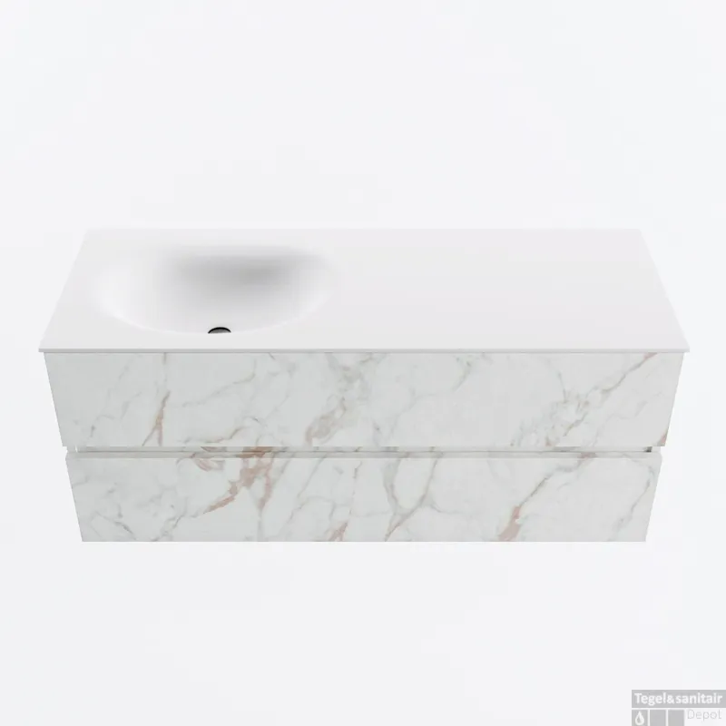 Nieuw MONDIAZ VICA 120cm badmeubel onderkast Carrara 2 lades. Wastafel MOON links zonder kraangat, kleur Talc.