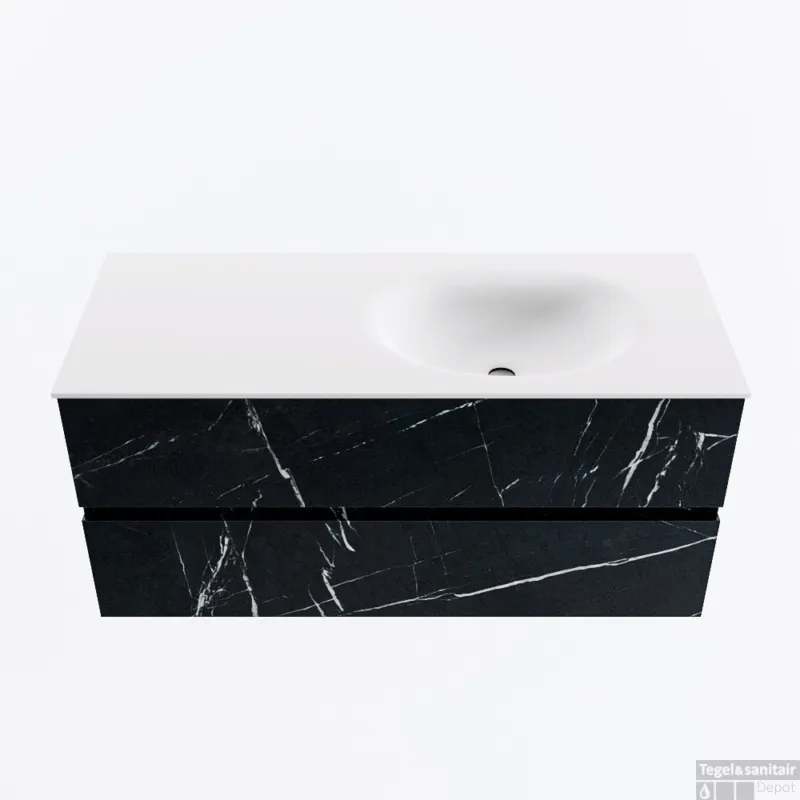 Must-Have MONDIAZ VICA 110cm badmeubel onderkast Marquina 2 lades. Wastafel MOON rechts 1 kraangat, kleur Talc.
