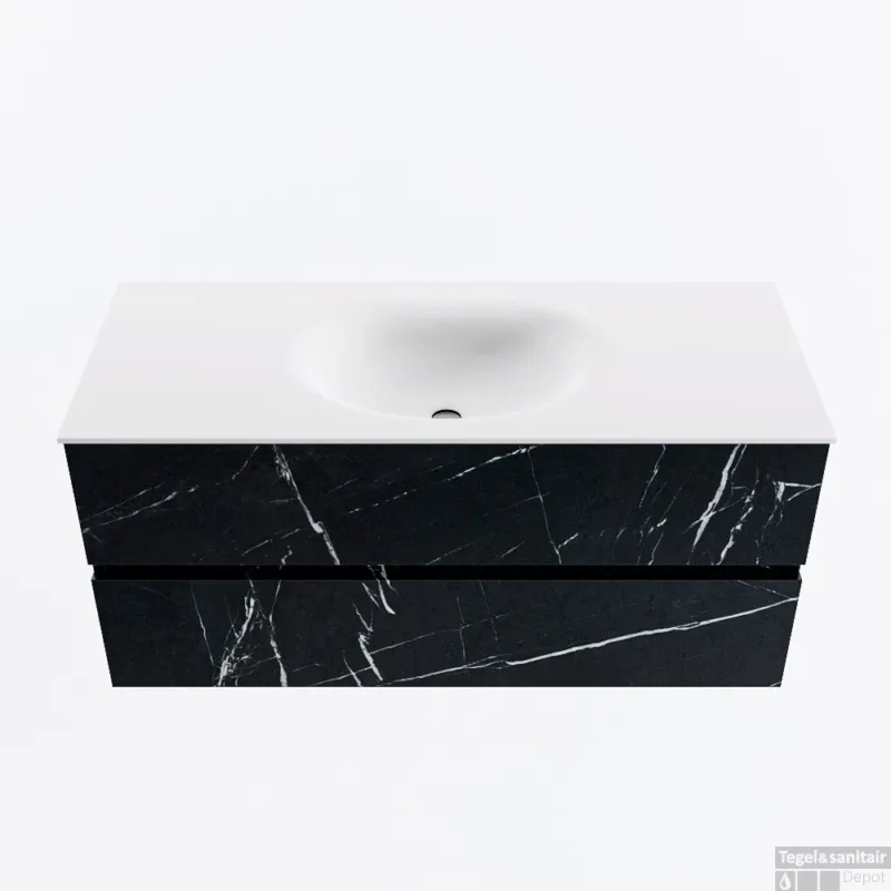 Nu Kopen MONDIAZ VICA 110cm badmeubel onderkast Marquina 2 lades. Wastafel MOON midden zonder kraangat, kleur Talc.