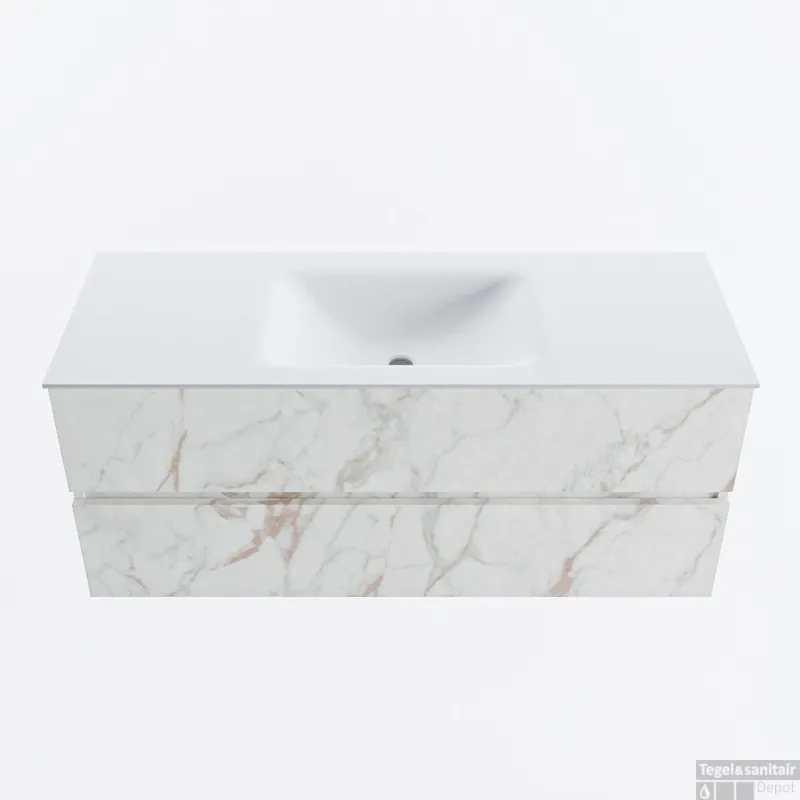 MONDIAZ VICA 120cm badmeubel onderkast Carrara 2 lades. Wastafel CLOUD midden 1 kraangat, kleur Talc. Nieuw