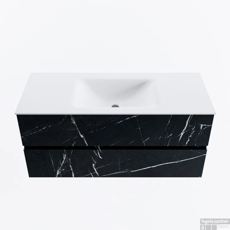 Weekendaanbieding MONDIAZ VICA 110cm badmeubel onderkast Marquina 2 lades. Wastafel CLOUD midden 1 kraangat, kleur Talc.