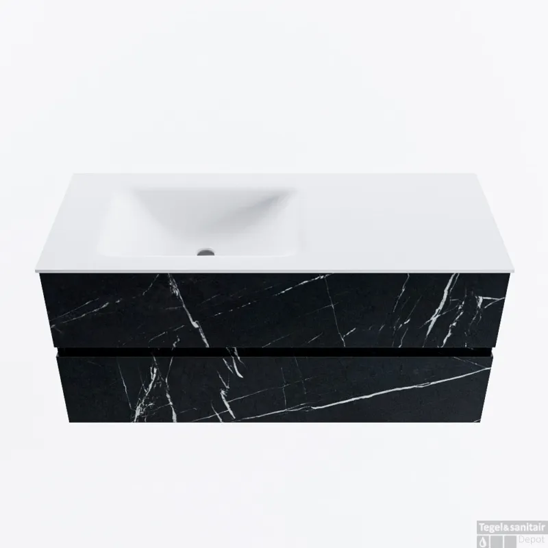 MONDIAZ VICA 110cm badmeubel onderkast Marquina 2 lades. Wastafel CLOUD links zonder kraangat, kleur Talc. Gratis Retour