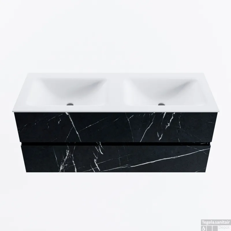 Weekendaanbieding MONDIAZ VICA 120cm badmeubel onderkast Marquina 2 lades. Wastafel CLOUD dubbel 2 kraangaten, kleur Talc.