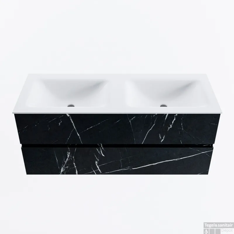 Voordeelprijs MONDIAZ VICA 120cm badmeubel onderkast Marquina 2 lades. Wastafel CLOUD dubbel zonder kraangat, kleur Talc.