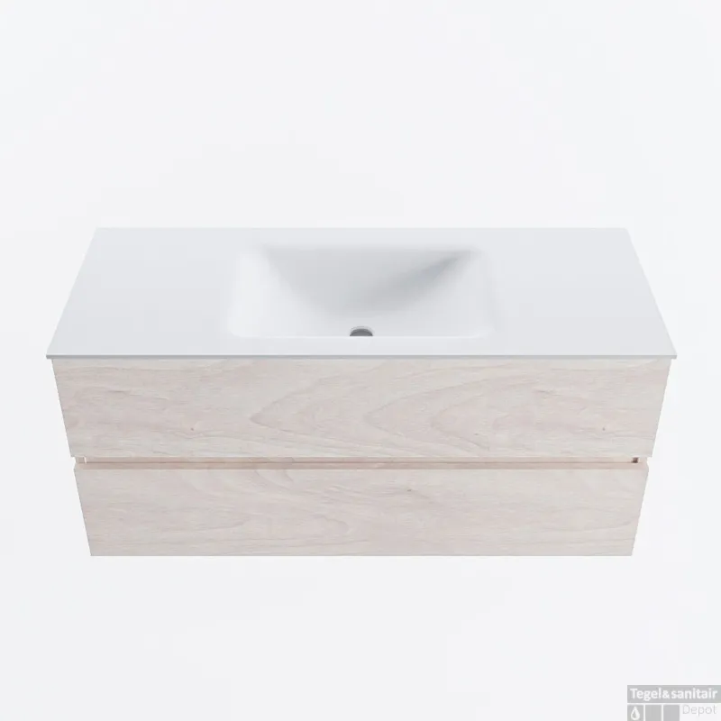 Koop Vandaag MONDIAZ VICA 110cm badmeubel onderkast Underlayment 2 lades. Wastafel CLOUD midden zonder kraangat, kleur Talc.