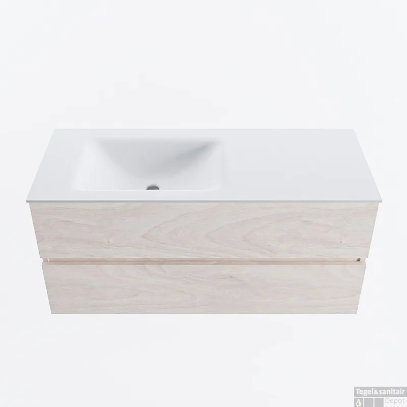 MONDIAZ VICA 110cm badmeubel onderkast Underlayment 2 lades. Wastafel CLOUD links zonder kraangat, kleur Talc. Laatste Kans