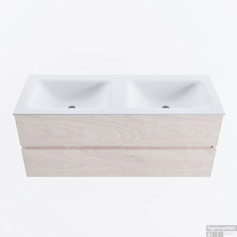MONDIAZ VICA 120cm badmeubel onderkast Underlayment 2 lades. Wastafel CLOUD dubbel 2 kraangaten, kleur Talc. Lage Kosten
