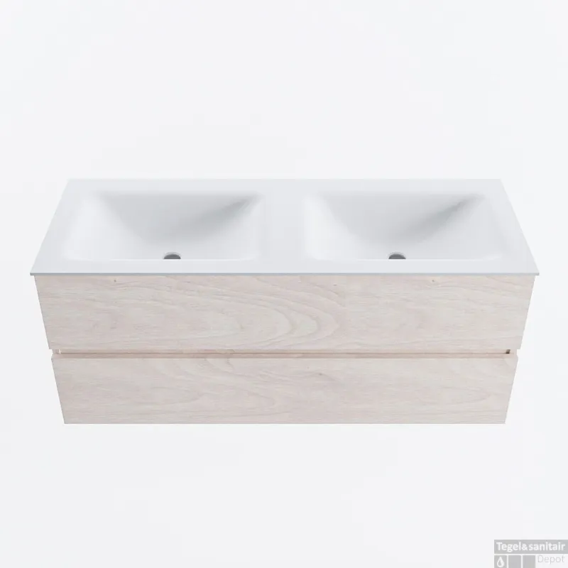 MONDIAZ VICA 120cm badmeubel onderkast Underlayment 2 lades. Wastafel CLOUD dubbel zonder kraangat, kleur Talc. Hete Deal