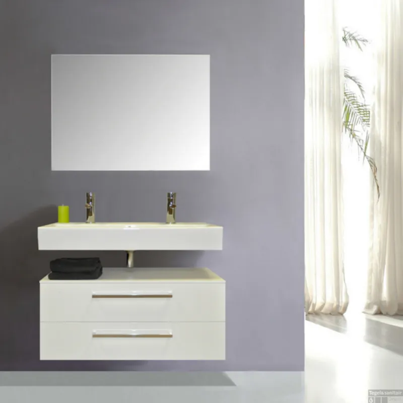 Badkamermeubelset Sanicare Q17 100 cm Hoogglans Wit (spiegel optioneel) Direct Beschikbaar