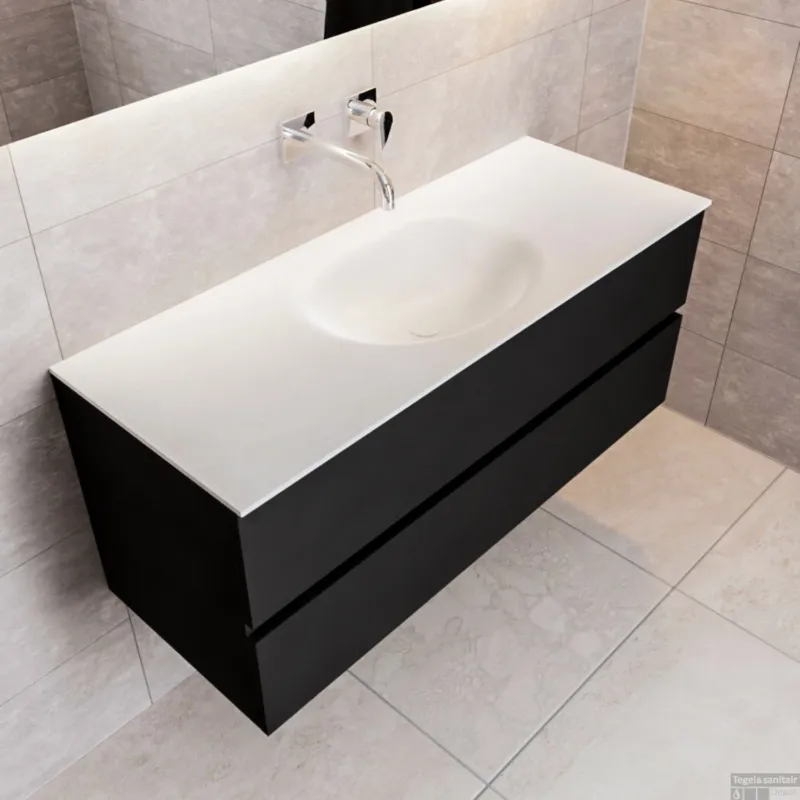Badkamermeubel Solid Surface BWS Stockholm 120x45 cm Mat Zwart Urban Midden (0 kraangaten) Lage Kosten