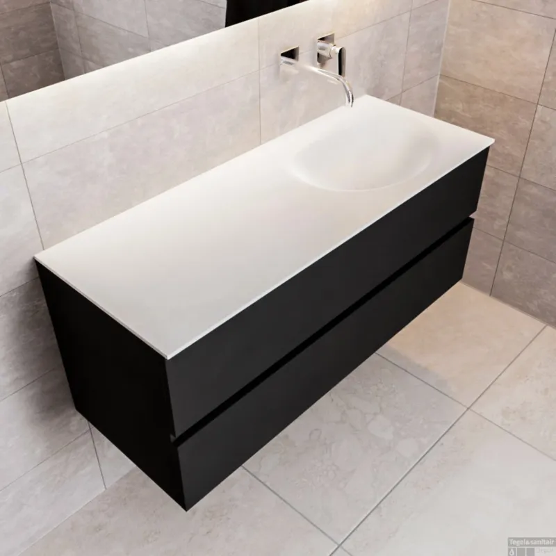 Alleen Vandaag Badkamermeubel Solid Surface BWS Stockholm 120x45 cm Mat Zwart Urban Rechts (0 kraangaten)