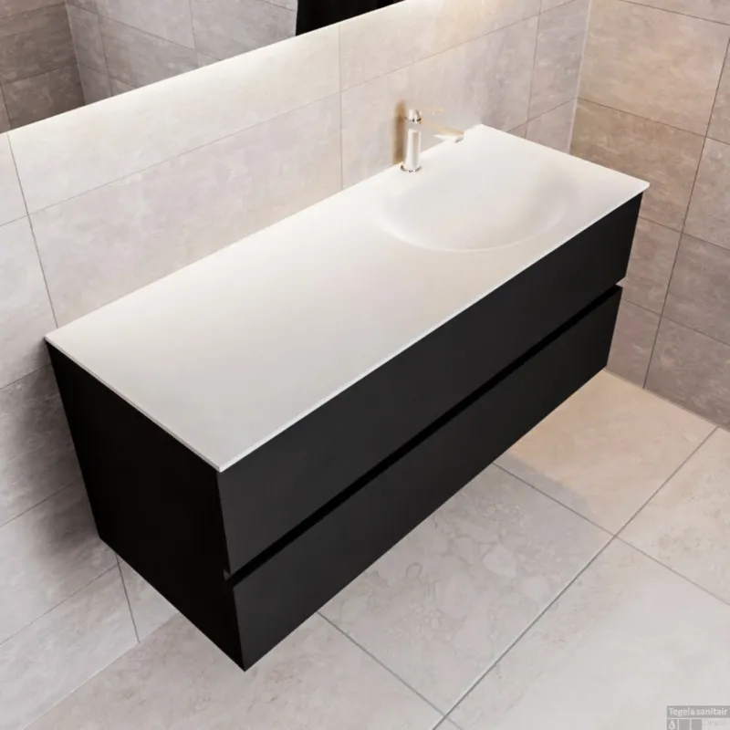 Badkamermeubel Solid Surface BWS Stockholm 120x45 cm Mat Zwart Urban Rechts (1 kraangat) Must-Have