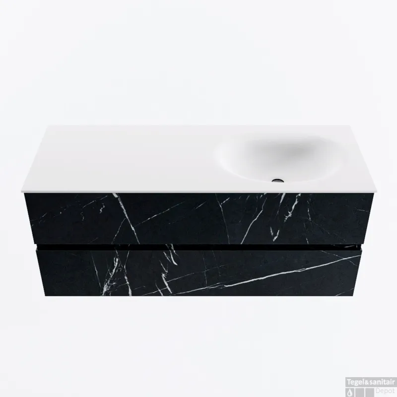 MONDIAZ VICA 120cm badmeubel onderkast Marquina 2 lades. Wastafel MOON rechts zonder kraangat, kleur Talc. Premium