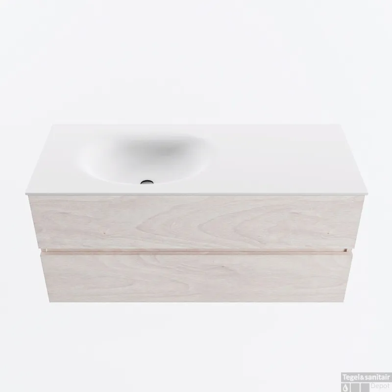 MONDIAZ VICA 110cm badmeubel onderkast Underlayment 2 lades. Wastafel MOON links 1 kraangat, kleur Talc. Direct Verzonden