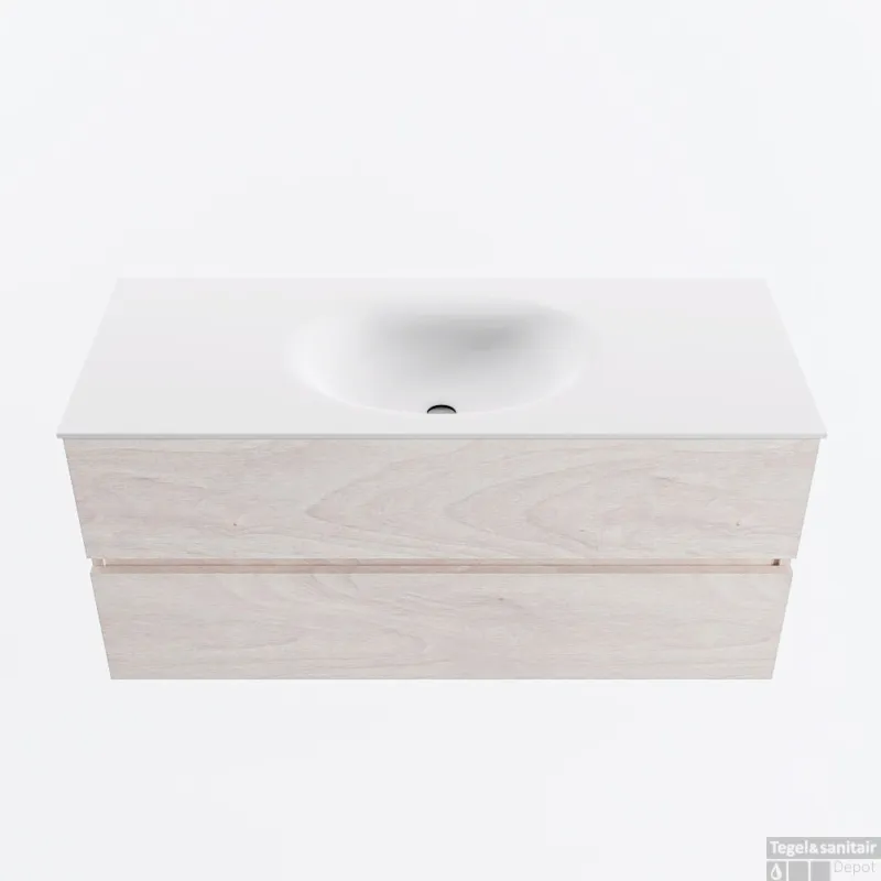 Beste Prijs MONDIAZ VICA 110cm badmeubel onderkast Underlayment 2 lades. Wastafel MOON midden zonder kraangat, kleur Talc.