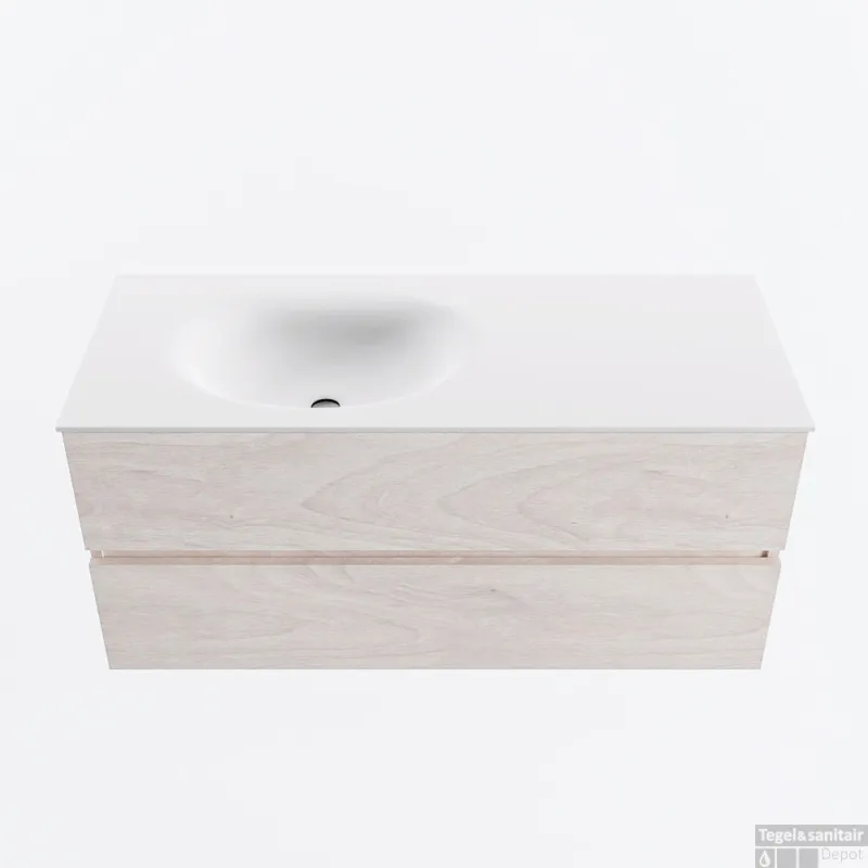 Bestseller MONDIAZ VICA 110cm badmeubel onderkast Underlayment 2 lades. Wastafel MOON links zonder kraangat, kleur Talc.