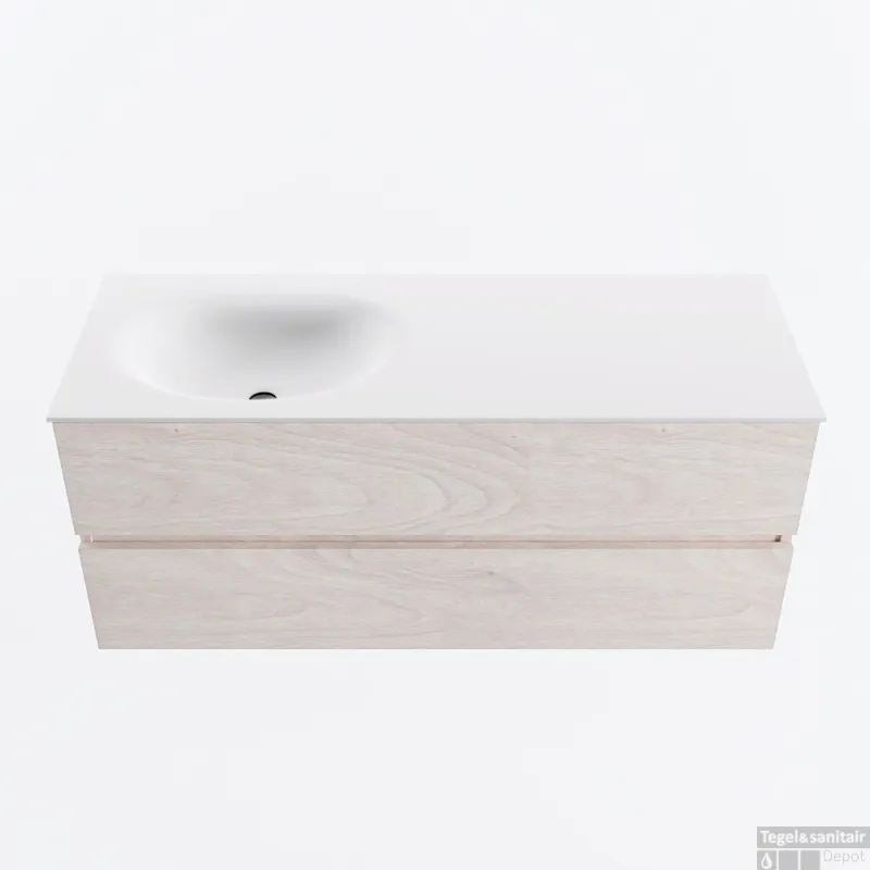 MONDIAZ VICA 120cm badmeubel onderkast Underlayment 2 lades. Wastafel MOON links 1 kraangat, kleur Talc. Snelle Levering