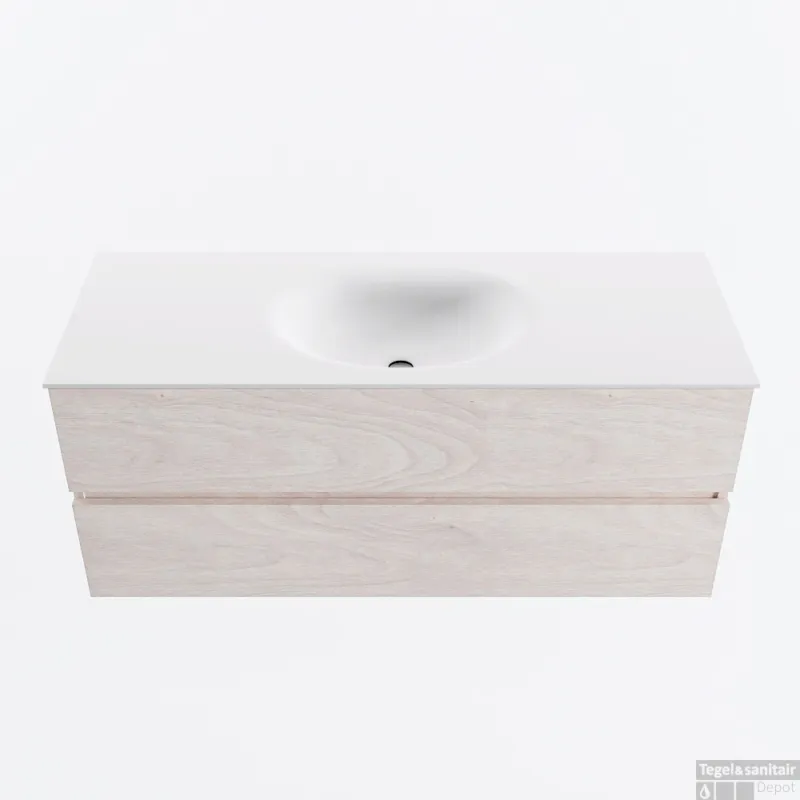 Aanbieding MONDIAZ VICA 120cm badmeubel onderkast Underlayment 2 lades. Wastafel MOON midden zonder kraangat, kleur Talc.