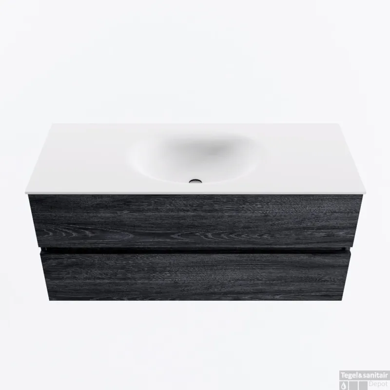 MONDIAZ VICA 110cm badmeubel onderkast Antracite 2 lades. Wastafel MOON midden 1 kraangat, kleur Talc. Rechtstreeks Van De Fabrikant