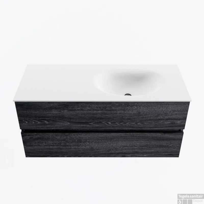 Aanbieding MONDIAZ VICA 110cm badmeubel onderkast Antracite 2 lades. Wastafel MOON rechts 1 kraangat, kleur Talc.