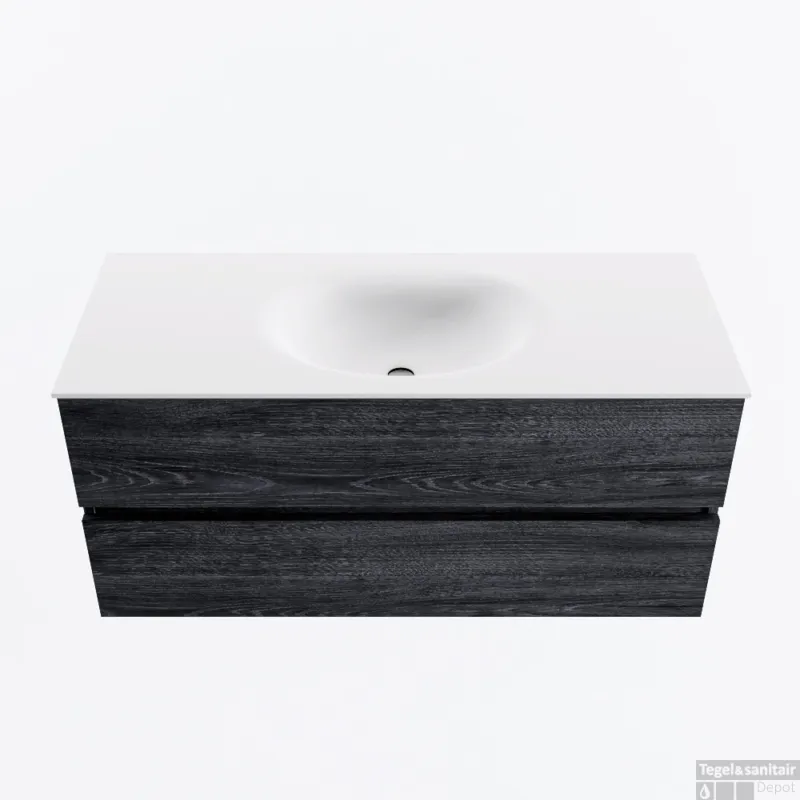 MONDIAZ VICA 110cm badmeubel onderkast Antracite 2 lades. Wastafel MOON midden zonder kraangat, kleur Talc. Weekendaanbieding