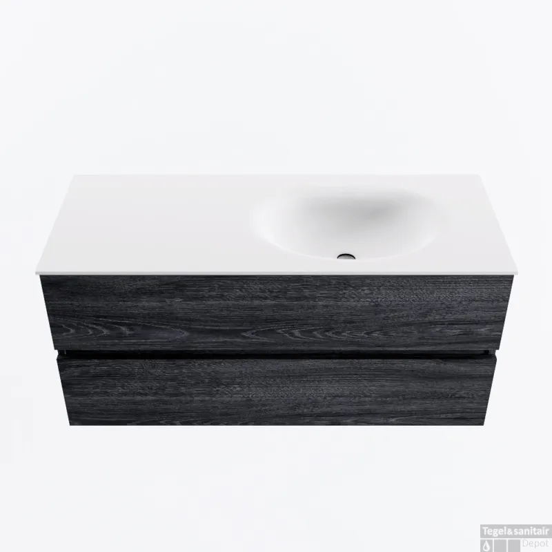 Speciale Aanbieding MONDIAZ VICA 110cm badmeubel onderkast Antracite 2 lades. Wastafel MOON rechts zonder kraangat, kleur Talc.