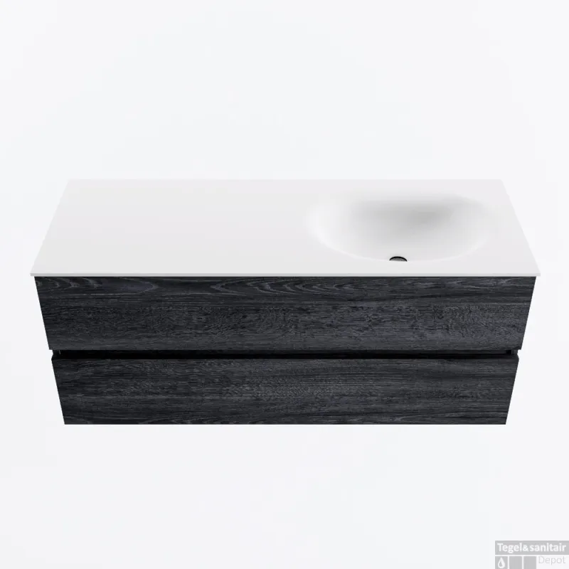 MONDIAZ VICA 120cm badmeubel onderkast Antracite 2 lades. Wastafel MOON rechts 1 kraangat, kleur Talc. Exclusieve Aanbieding