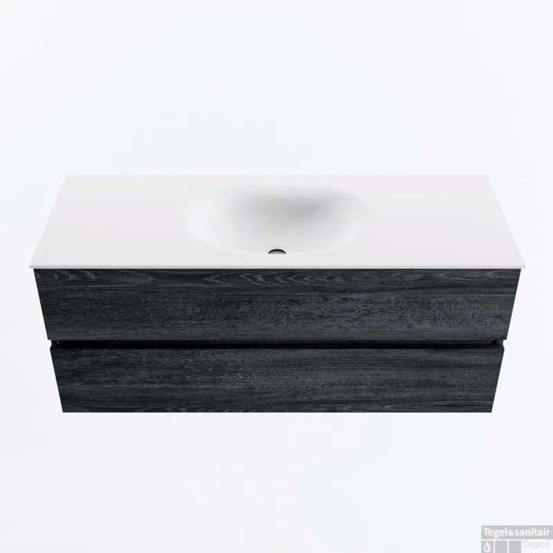 MONDIAZ VICA 120cm badmeubel onderkast Antracite 2 lades. Wastafel MOON midden zonder kraangat, kleur Talc. Snelle Levering