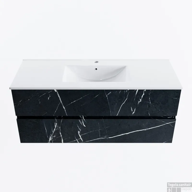 MONDIAZ VICA 120cm badmeubel onderkast Marquina 2 lades. Wastafel DENIA midden 1 kraangat, kleur Glanzend Wit. Bestseller