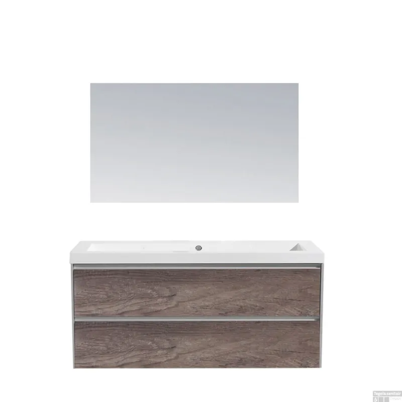 Badkamermeubel Sanilux PL 120 Greeploos Incl Spiegel En Wastafel Century Oak Multiplex 120x47x50 cm Betaalbaar