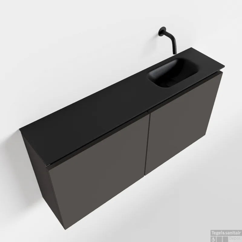 MONDIAZ TURE 100cm toiletmeubel dark grey. EDEN wastafel urban rechts geen kraangat Dagaanbieding