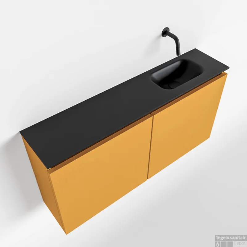 Snelle Levering MONDIAZ TURE 100cm toiletmeubel ocher. EDEN wastafel urban rechts geen kraangat