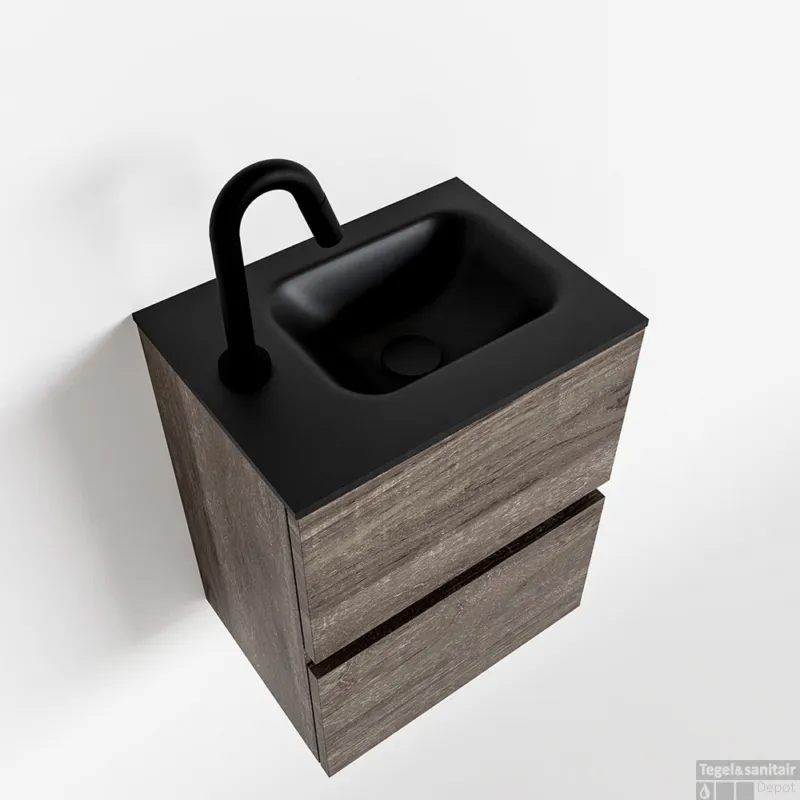 Gecertificeerd MONDIAZ ADA 40cm toiletmeubel dark brown. LEX wastafel urban links 1 kraangat
